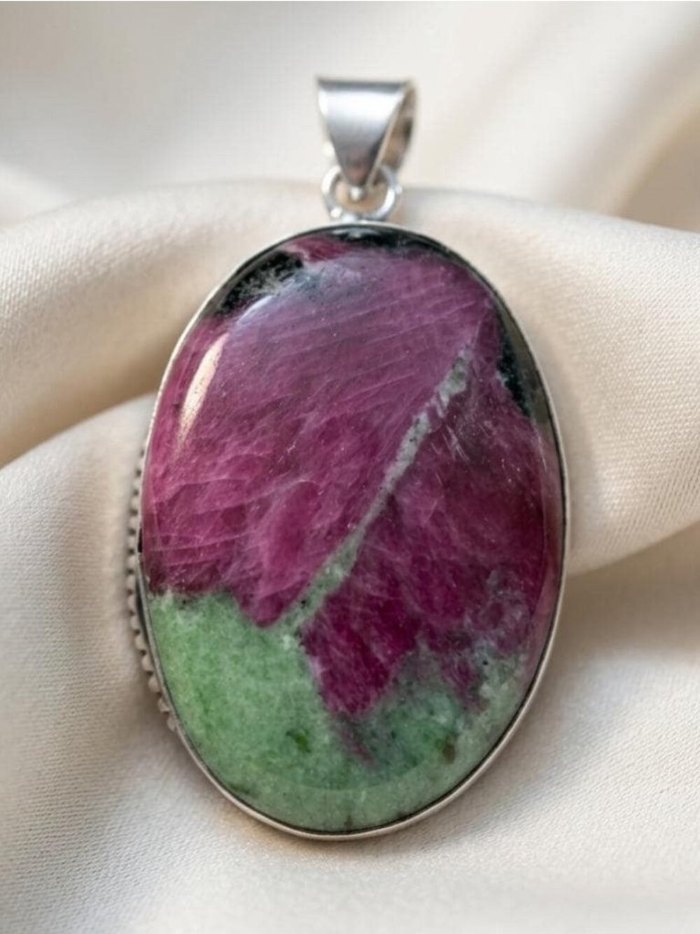 Ruby Zoisite Pendant Sterling Silver 925 Bale Oval Cabochon Stone